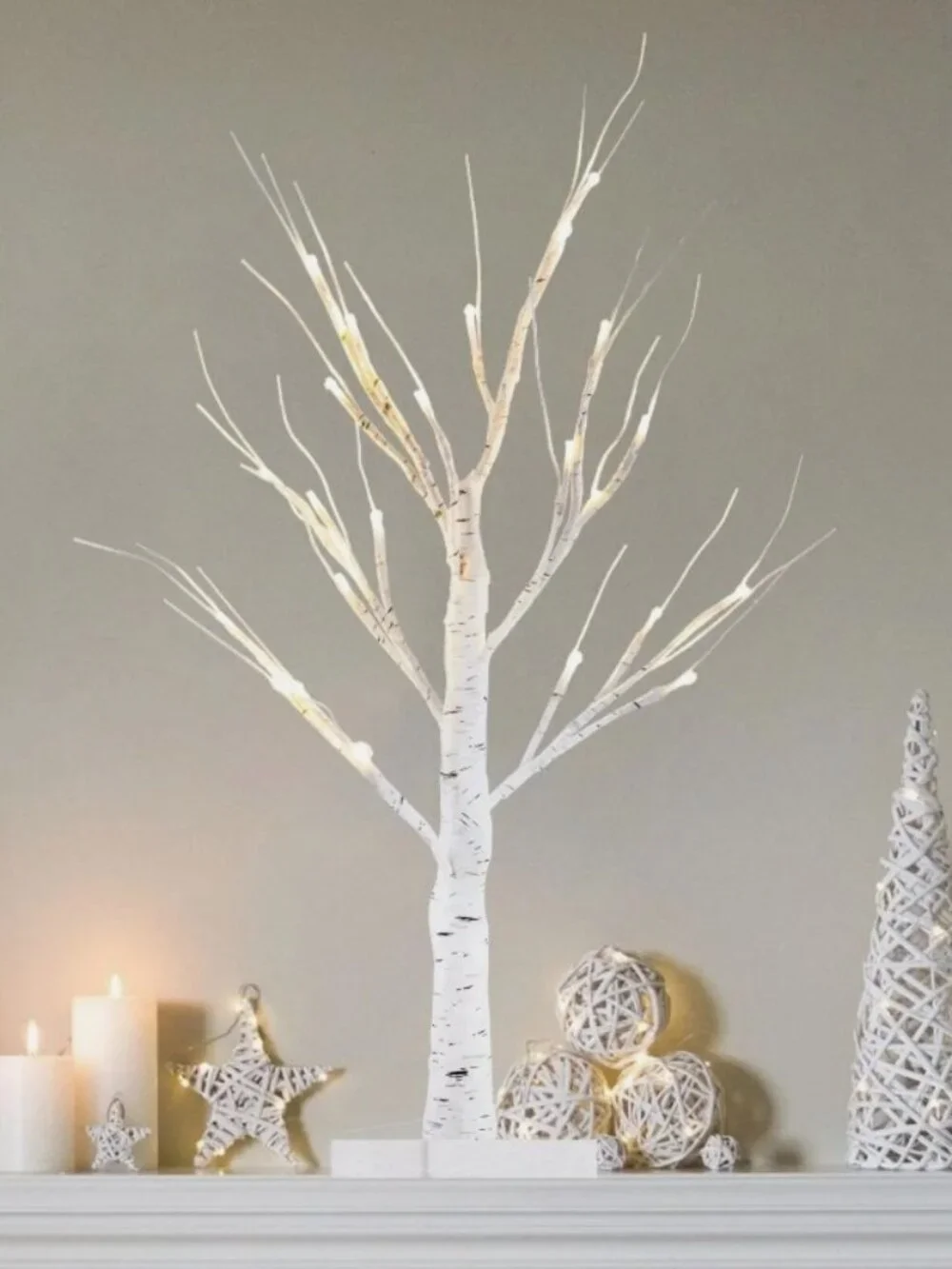 Pair (2) LED White Clear Warm‎ Pre-Lit Birch Trees Accent Lighting 24